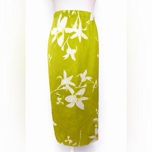 Calvin Klein XL Lime Green Floral Midi Skirt | White Tropical Print